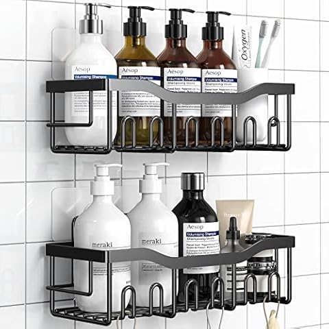 Shower Caddy 2 Pack,Adhesive Shower Organizer for Bathroom Storage&Home Decor&Kitchen organizers and storage,No Drilling,Large Capacity,Rustproof Stainless Steel Bathroom Organizer,Bathroom Decor Sets Cover