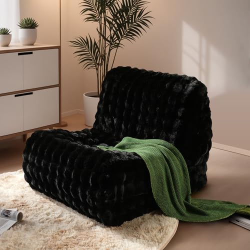CAODOC Bean Bag Chair for Adults, Giant Oversized Fluffy Bean Bag for Fireside, Big Bean Bag Lounger Floor Chair for Home, Apartment, Gaming Venue, Dorm, Black