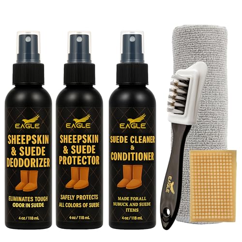 Leather Hero Suede & Nubuck Care Kit – Compatible with UGG Boots, Sheepskin & Winter Suede – 6-Piece Cleaner, Conditioner, Protector, Deodorizer, Brushes & Eraser
