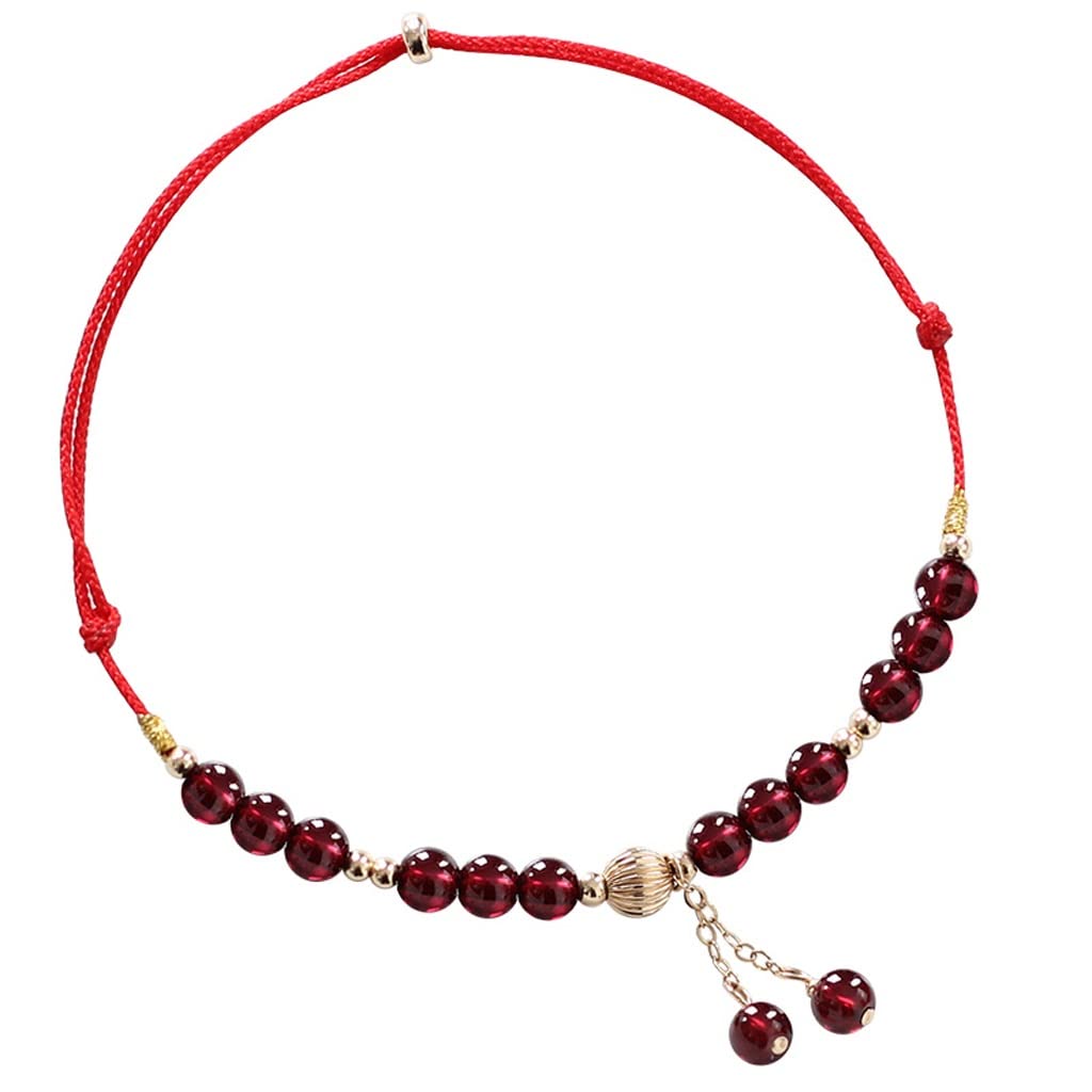 LYGBAOFUL Tobillera de Cristal Granate Natural con Cadena, Cuentas de Transferencia de Cuerda roja para Mujer, Tobillera Tejida con Temperamento para Enviar Novias, Regalo de cumpleaños,