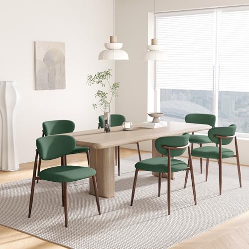 Image of MALOL Upholstered Dining Room Chairs Set of 6, Kitchen Chairs with Metal Legs and Anti Slip Pads, Curved Back Dining Chair for Home and Restaurant Use, Green