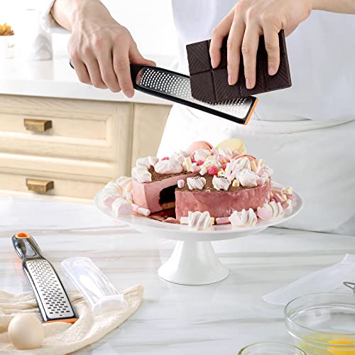 Image of Cohesion Etched Zester & Grater Set of 2 - Kitchen Zester Tool for Lemon, Cheese, Garlic, Ginger, Nutmeg, Chocolate, Fruits, Vegetables - Sharp Premium Stainless Steel Blade with Protective Cover