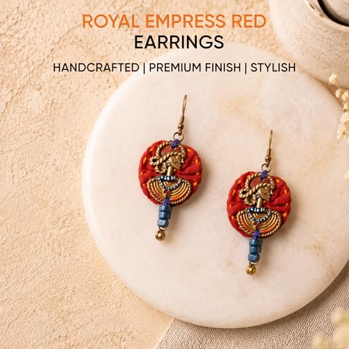 Image of Royal Queen & Empress Handcrafted Tribal Dhokra Earrings Collection for Women - Wooden, Fabric & Round Statement Ethnic Designs in Multiple Colours