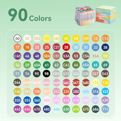 Image of Arrtx 90 Colors Paint Markers Pens, Acrylic Paint Pens for Artists Adults Coloring Drawing Landscape Scenery Natural- Brush Tip for Rock Painting, Wood, Canvas, DIY Crafts Making Art Supplies-90B