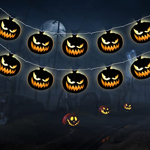 Guirnalda de luces de calabazas de Halloween, calabazas negras, cadena de luces LED, luces de Halloween alimentadas por pilas para decoraciones de interiores y exteriores, suministros de fiesta de