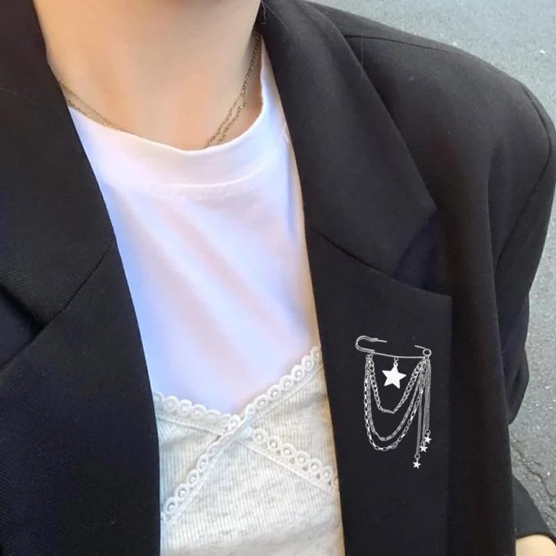 Image of Y2k Chain Brooch Pins for Women Silver Gold Tassel Pin for Coat Collar Brooch Pin Y2k Punk Shoes Clothing Accessories