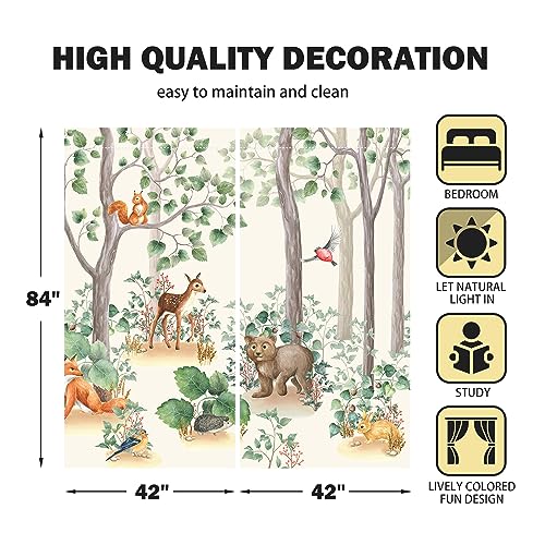 Yilinata Woodland Caroon Curtains For Baby Kids Boys Girls Watercolor Wild Forest Animals Nursery Toddler Rod Pocket Drapes Home Living Room Bedroom Decor Durable Fabric 84 In X 84 In thumb #2