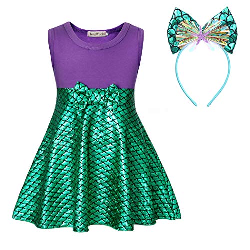 Henzworld Mermaid Costume For Little Girls Princess Party Dress Birthday Outfit Mermaid Gift Cosplay Role Play Halloween Sleeveless Headband 4t Kids 4-5 Years