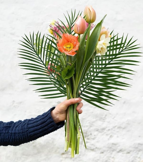 Miniatura 7 de Rikyo 10 hojas de palma artificiales de 22 pulgadas con tallo, plantas tropicales de palmera sintética, hojas verdes para selva, Hawaii, cumpleaños,