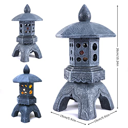 Mibung MIB0074 Pagoda Lantern Garden Statue With Solar Lotus Lights, Large Resin Japanese Temple Pagoda Lamp Asian Zen Outdoor Yard Decor thumb #1