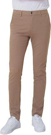 Plaid&Plain Mens Skinny Khaki Pants Skinny Fit Chinos
