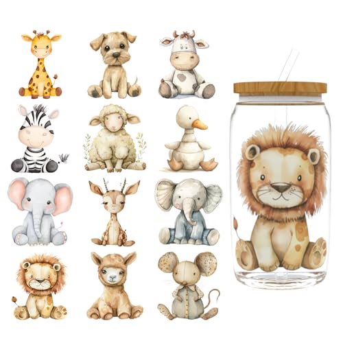 50% Off UV DTF Cup Wrap for 16oz Glass - 12 Sheets Nursery Animal Decals