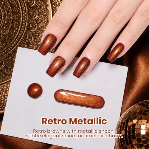 Image of Beetles Brown Gel Nail Polish, 15ML Retro Metallic Vintage Copper Bronze Shimmer Color, Soak Off UV LED Nail Gel for Fall Winter Manicure and DIY Nail Art