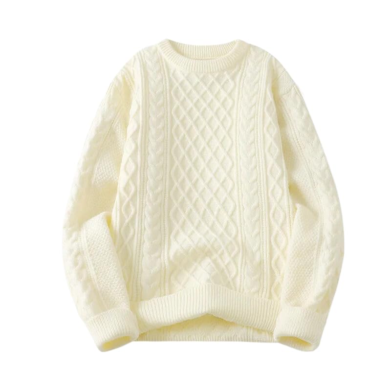 OFFSUM Maglione Uomo - Semplice Maglione Girocollo in Maglia Jacquard Invernale A Righe Larghe A Maniche Lunghe Spesso E Caldo di Grandi Dimensioni