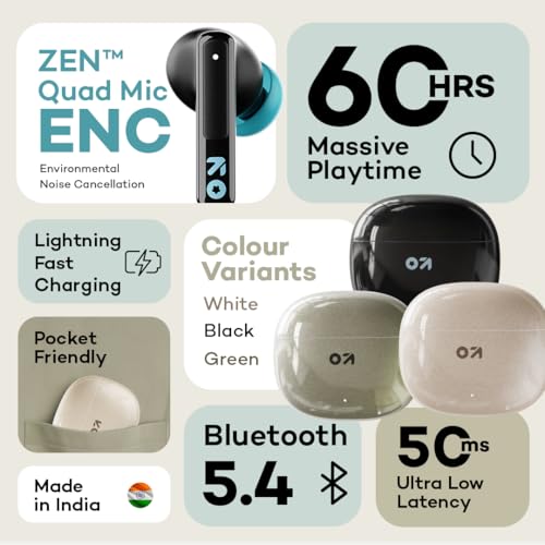 GOBOULT W60 with 60H Playtime, Zen Quad Mic ENC, 50ms Xtreme Low Latency, Made in India, Type-C Fast Charging, 13mm Driver, IPX5 Combat Gaming Mode,TWS Ear Buds Wireless (Green) view 2