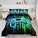 Datura home Video Gamer Comforter Set for Kids Teens Adults,Green Black Gamepad Modern Gamer Gaming Printed Bedding Set with 1 Comforter and 2 Pillowcases(Gamepad Green Twin)