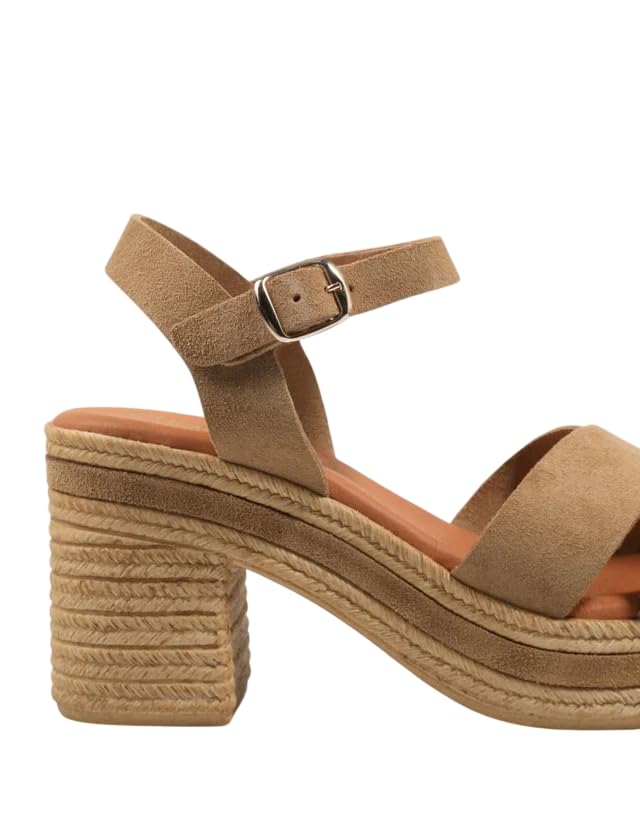 REBECA HOPE Sandalias de Tacón Ancho para Mujer con Plataforma, Color Beige, Tacón Cómodo para Fiesta, Boda, Oficina y Eventos, Modelo VERAZ 90779