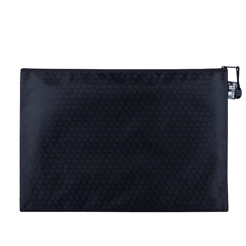 Pack of 2 Document Bags, Waterproof Zip Document Bag, File Bag, Briefcase, Storage Bag for Documents, Receipt, Paper, Office, School Trip, Cosmetics, Black, A4, 34 x 24 cm
