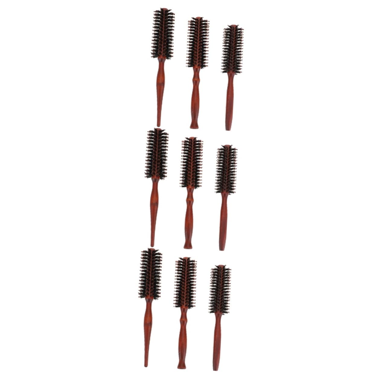 FRCOLOR 9piezas Cepillo Redondo De Cerdas De Jabalí Mango De Madera Natural Para Desenredar y Estilizar Cabello Húmedo o Seco Para Hombres y Mujeres