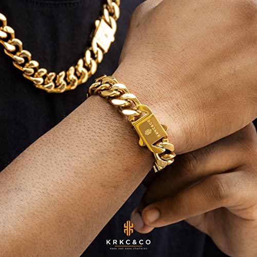 KRKC&CO 12/14mm Cuban Link Curb Bracelet for Men, 18K Gold Miami Bracelets, 𝐃𝐚𝐝 𝐆𝐢𝐟𝐭𝐬 𝐟𝐨𝐫 𝐅𝐚𝐭𝐡𝐞𝐫𝐬 𝐃𝐚𝐲, Durable Urban Street-wear Hip Hop3