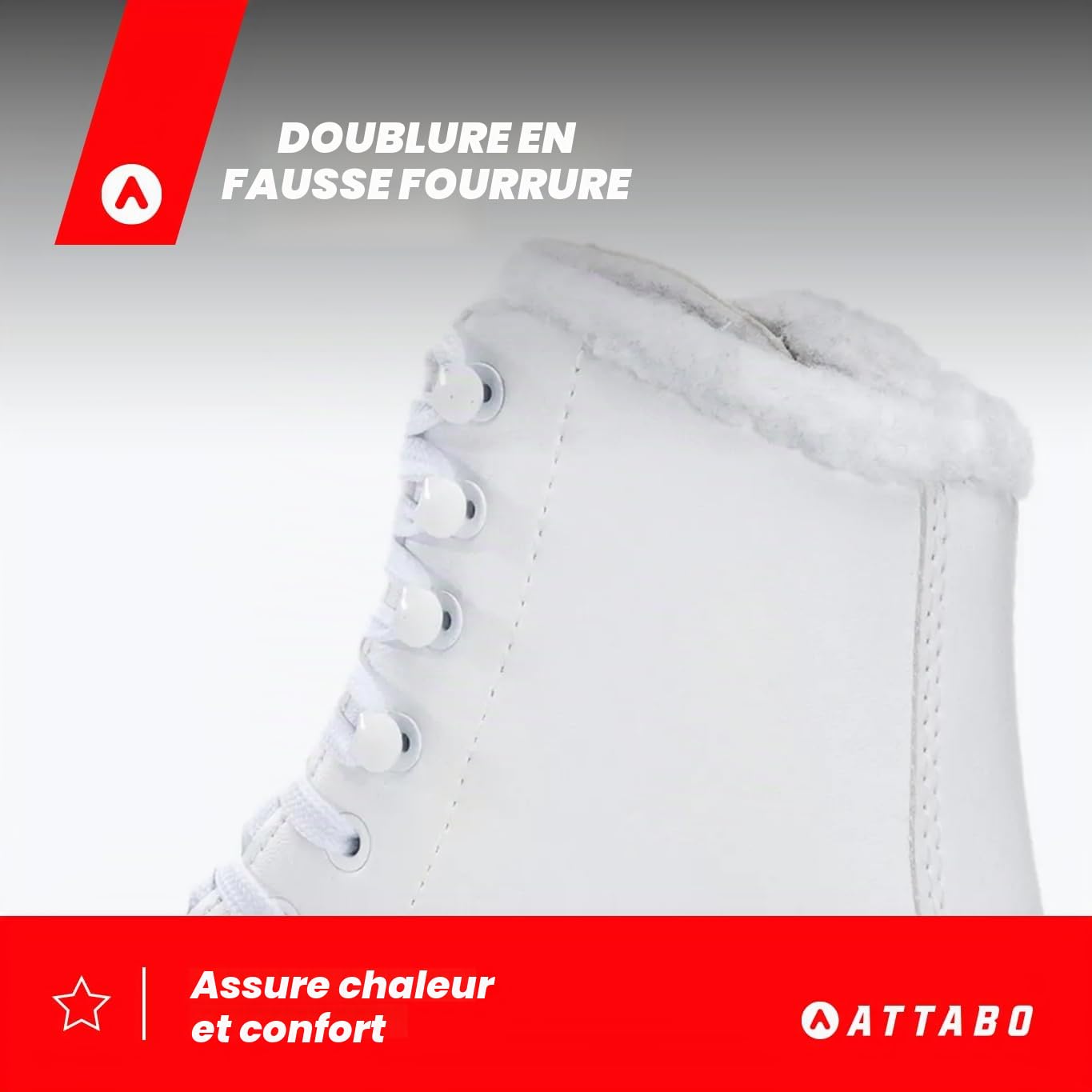 ATTABO Patins Artistiques pour Femmes Lame en Acier Inoxydable Laçage Classique Crochets Renforcés Doublure en Fourrure Artificielle Blanc Confortable FS