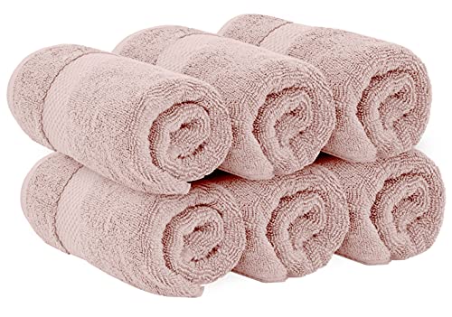 Image of White Classic Luxury Pink Hand Towels - Soft 100% Turkish Cotton | Highly Absorbent Hotel spa Bathroom Towel Collection | 16x30 Inch | Set of 6