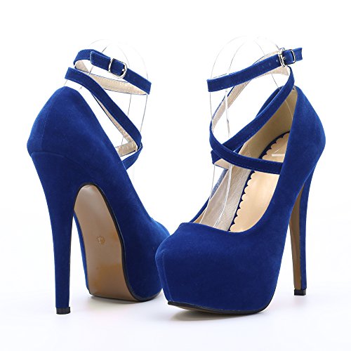 Image of OCHENTA Women's Ankle Strap Platform Pumps, High Heel Dress Shoes, Cross Strap Stiletto Heels for Party, Prom, Wedding, Evening 5.5Inch