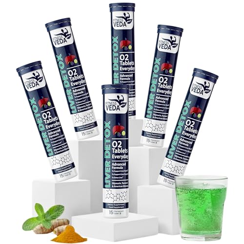 Image of Fitness Veda Liver Detox Effervescent- Pack of 6 | Fatty Liver Health Supplement | Milk Thistle With American Ginseng | Drop, Dissolve, Fizz & Drink | Advanced Ayurvedic Formula for Liver Health - 15 Tablets Each