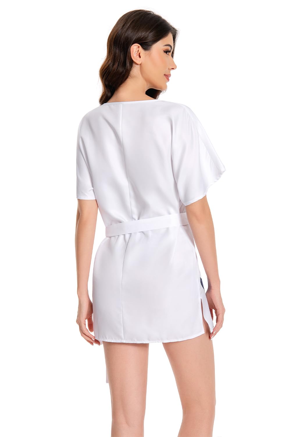 Anni Frid Costume Chat T-shirt Femme Vintage Rétro Robe Halloween Carnaval Merch avec ceinture Blanc