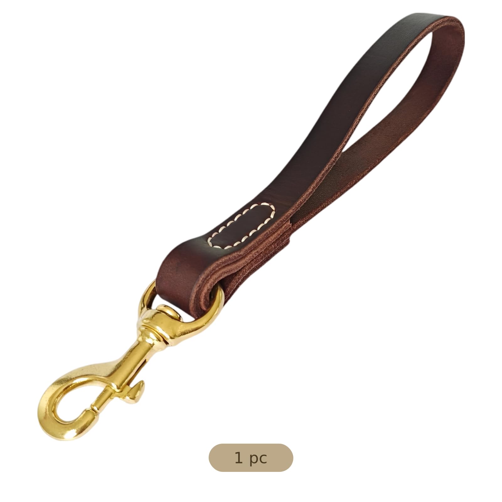 Guinzaglio per cani in pelle grana di alta qualità, 30 cm, largo 2 cm, cuciture rinforzate, manico marrone scuro, gancio in lega di zinco, per cani di grandi dimensioni per passeggiare e addestramento