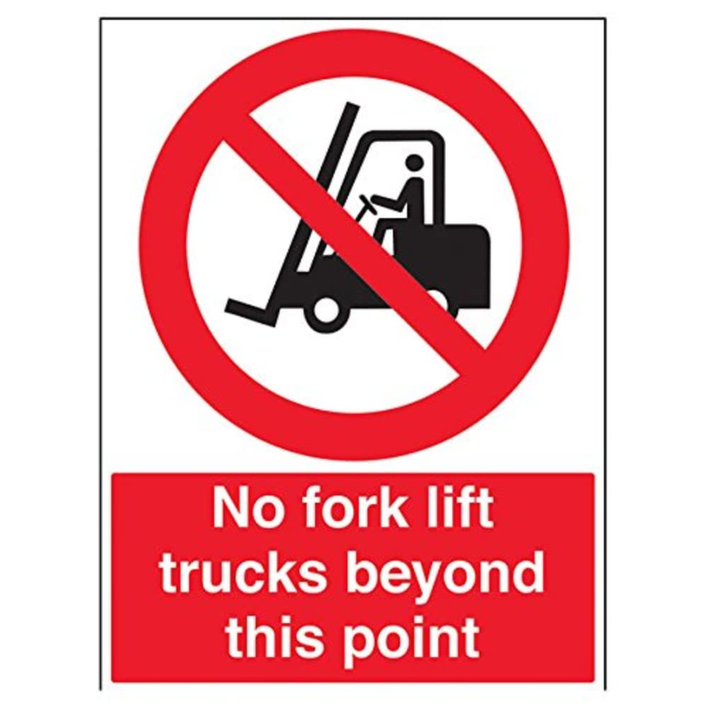 Vsafety No Fork Lift Trucks Beyond This Point Sign - 450mm x 600mm - 2mm Rigid Plastic