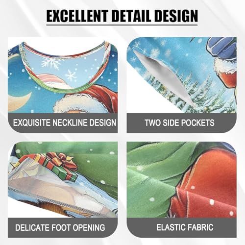 ALAZA Cartoon Santa Claus Squirrel Christmas Pajamas Set Short Sleeve Cotton Sleepwear Summer Pjs 2 Piece 5-14Y4