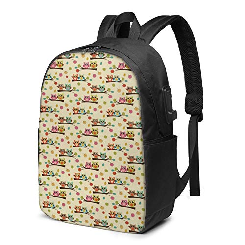 WEQDUJG Mochila Portatil 17 Pulgadas Hombre Mujer con Puerto USB  Búho 443 para El Laptop