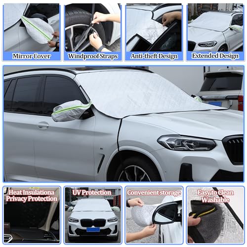 Image of Windshield Snow Cover Compatible with BMW X3 2004-2024, Car Snow Cover, Front Windshield Sunshade, Exterior Windscreen Sun Shade, UV-Rays Sun Ice Snow Frost Protector, 4-Layer Windshield Cover