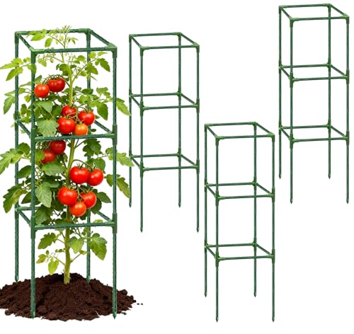 4 Pack Tomato Cages for Garden 43.3 Inch Tall Tomato Trellis Plant Support Adjustable Garden Trellis for Climbing Vegetables Plants Flowers and Fruits(14.5 x 14.5)