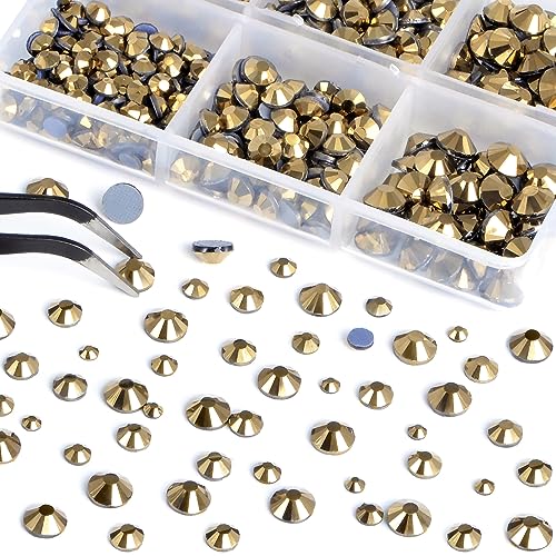 Image of Bymitel Hotfix Crystal Rhinestones Round Gems for Crafts,Mixed 6 Sizes with Wax Pencil Kit, Aurum 1.6-6.3mm SS4-SS30 /8000pcs