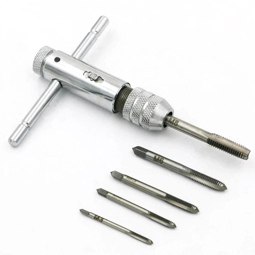 Juego de 5 machos de roscar métricos, Brocas, Herramientas manuales, M3-M8, Punta Espiral, machos de roscar y terrajas, Llave para machos de roscar de Madera y Metal.
