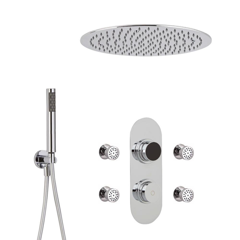 Milano Vis Digital Thermostatic Mixer Valve 400Mm Round Shower Head Handset Body Jets - Chrome