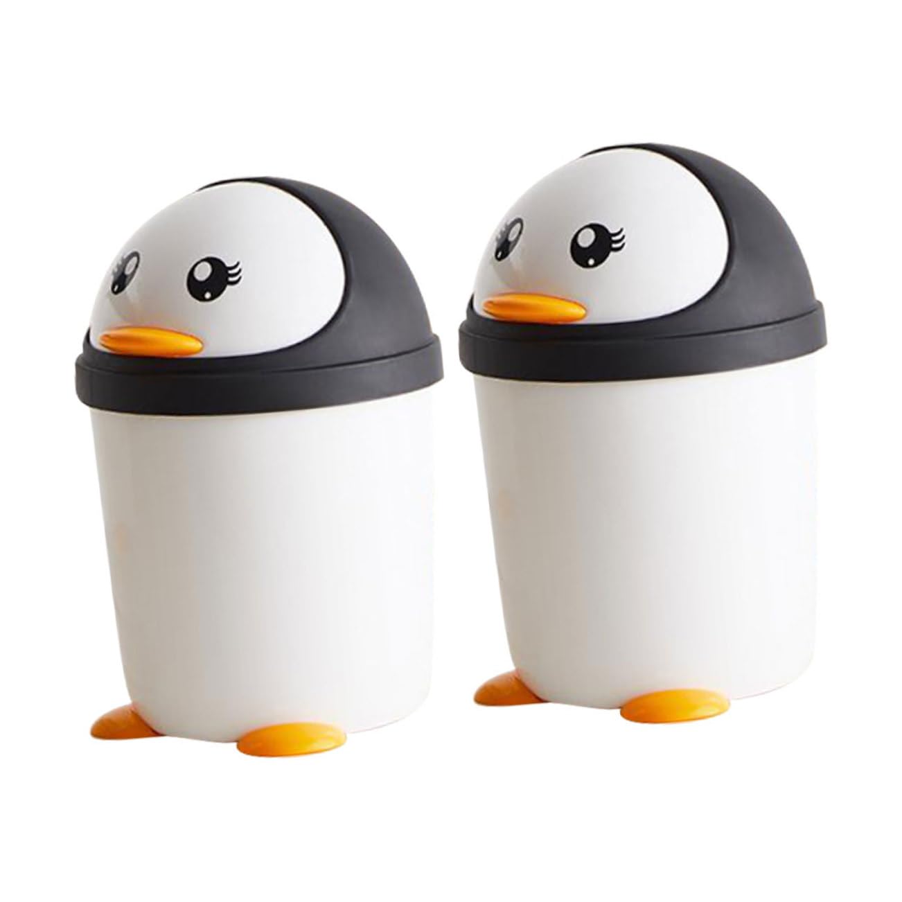 FUNOMOCYA 2Pcs Cute Penguin Trash Can with Swing Lid Waste Bin for Room Vehicles Creative Desktop Garbage Bucket for Boys Adorable for Fun Waste Management