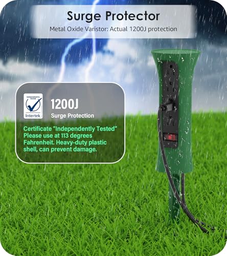 Cccei Outdoor GFCI Power Strip: 6' 4-Outlet Weatherproof w/ Stake - image 5