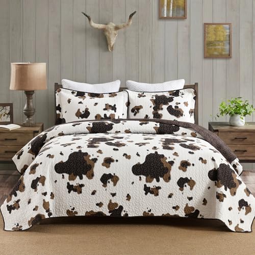 Image of Cabin Cow Quilt King Size - 100% Cotton Western Bedding Set