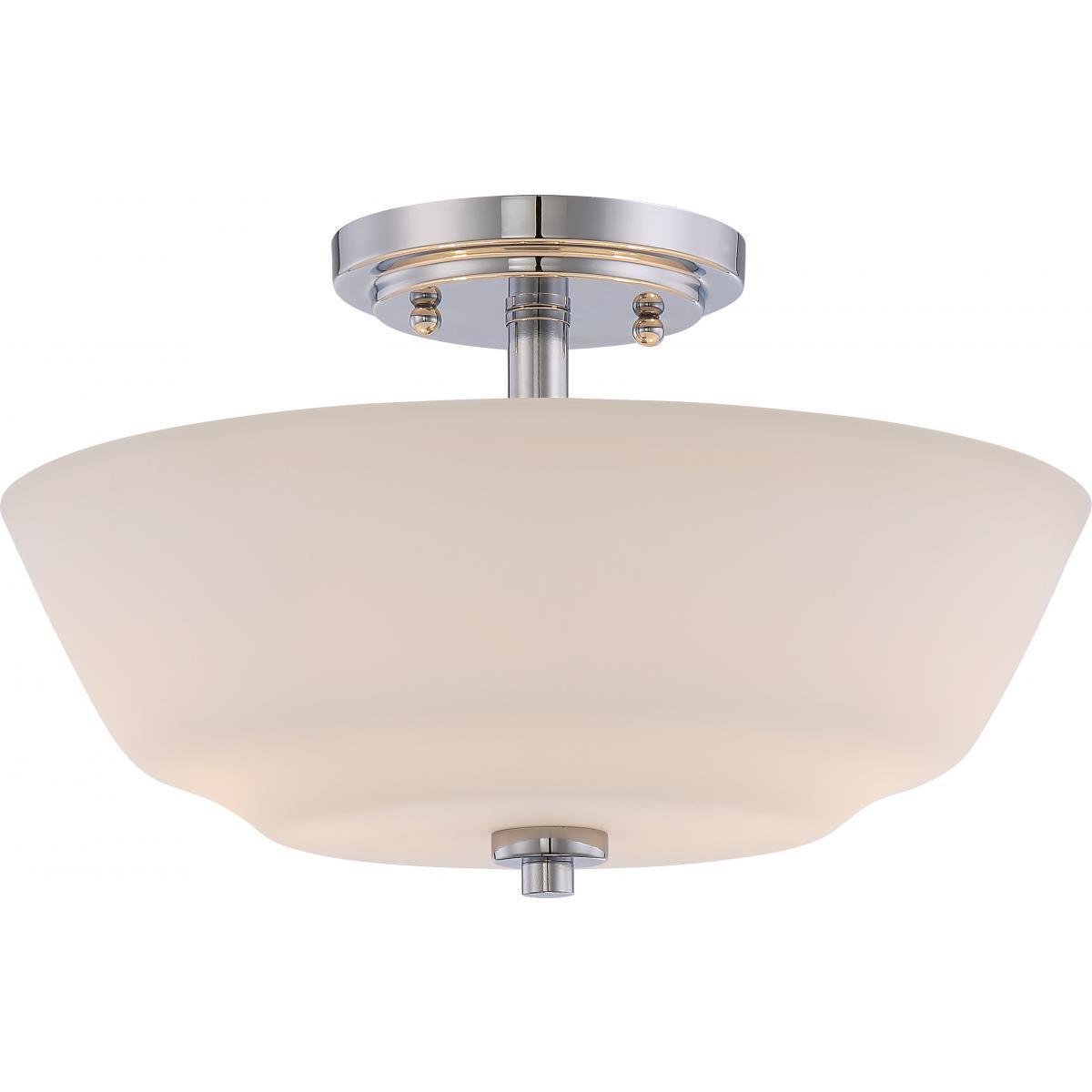 Nuvo Lighting 60/5806 Willow 2 Light 60W A19 max. Medium Base Semi-Flush Dome with White Glass, Poli