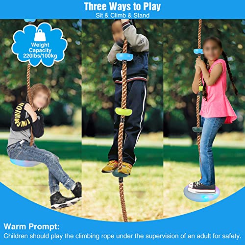 RedSwing LED Disc Swing Seat, Climbing Rope Swing with Platform for Trees with Hanging Strap and Snap Hook, Multicolor - Thumbnail 6