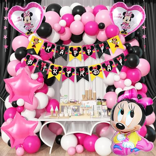 Image of Rozi Decoration Minnie Theme Birthday Decoration Combo Set - 68 Pcs Latex, Foil, Cardstock Items for Girls - Multicolor