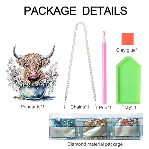 Image of AiYuanzsh Highland Calf Diamond Art Hanging Pendant Kit, DIY Acrylic Diamond Painting Ornament with 5D Special Shaped Crystal Rhinestones, Decorative Wall or Garden Craft Gift for Adults