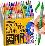 Artistro Acrylfarbenstifte, Kunstset, Acrylfarbenmarker mit Doppelspitze, Acrylmarker für Stoff, Leinwand, Stein, Glas, Holz, Papier, Heimwerken (Doppelspitze + fein, 72)
