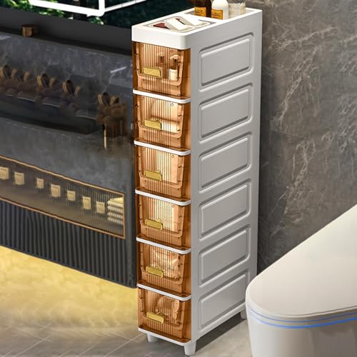 Gabinete de baño delgado con estantería estrecha, organizador vertical de suelo, alto y delgado, ahorro de espacio, muebles de baño para espacios pequeños