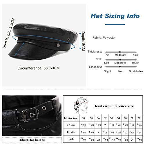 Womens Greek Fisherman Faux Leather Fashion Satin Lining Winter Fall Steel Hat Black #TOP2