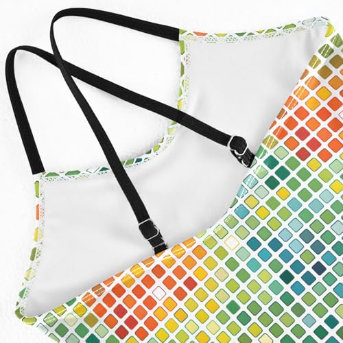 senya Girls Swimsuits One-Piece Swimwear Tie Bathing Suit Beach Summer Round Neck 7-8T Multicolored Square Grid Pattern4