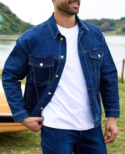 Image of Bindefon Denim Jackets for Men Trucker Jean Jacket Unlined Coats Spring Fall Outfits
